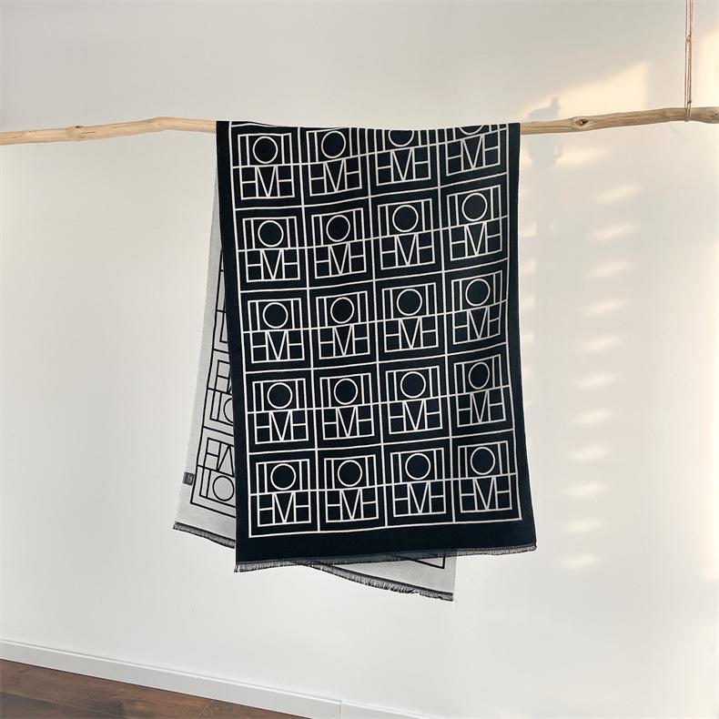 Новый геометрический модный двусторонний шарф из искусственного кашемира, теплый длинный шарф, универсальный, утолщенный шарф для холодной погоды