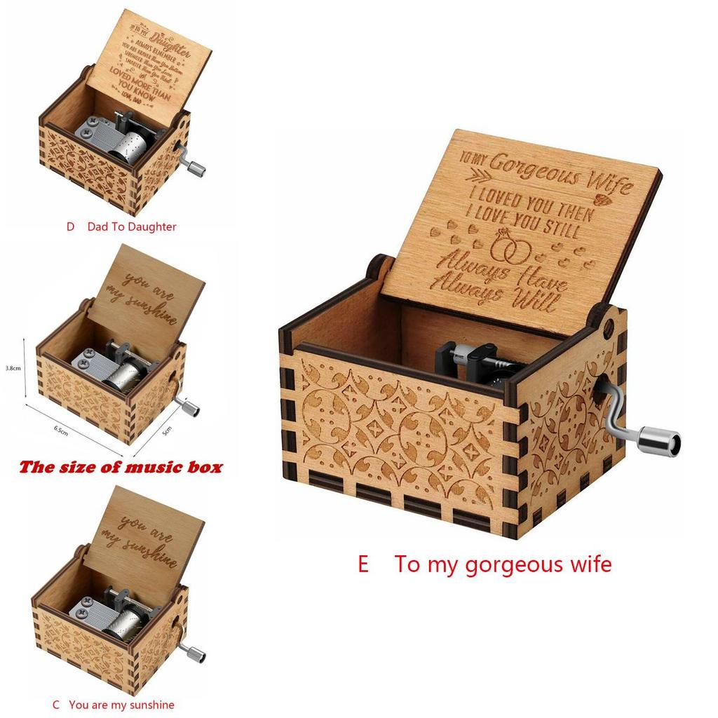 Vintage Wooden Music Box Gift For Kids Charming You Are My Sunshine Engraved Toy