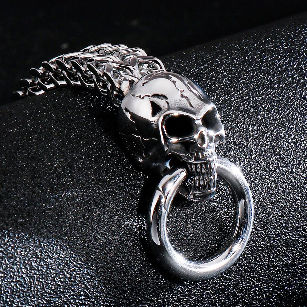Мужские браслеты в стиле панк-рок, череп из нержавеющей стали, 12 мм, 8,7 дюйма, двойной браслет-цепочка Франко, мужской байкерский скелет, мужские ювелирные изделия