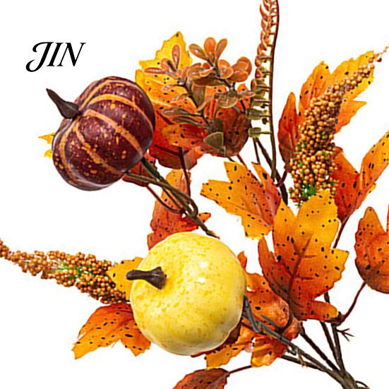 Artificial Fall Bouquet with Fabric Pumpkins Maple Leaves Wheat Berries, Thanksgiving Floral Arrangement Autumn Home Decor for Centerpieces, Seasonal