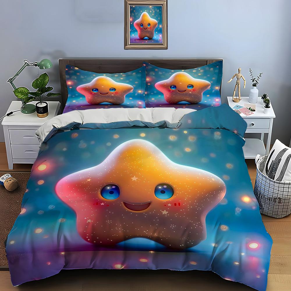 Cute Cartoon Stars Print Bedding Collection Duvet Cover 1 Duvet Cover 2 Pillowcases Adult And Kids Bedding Collection Luxury ChildrenS Gifts