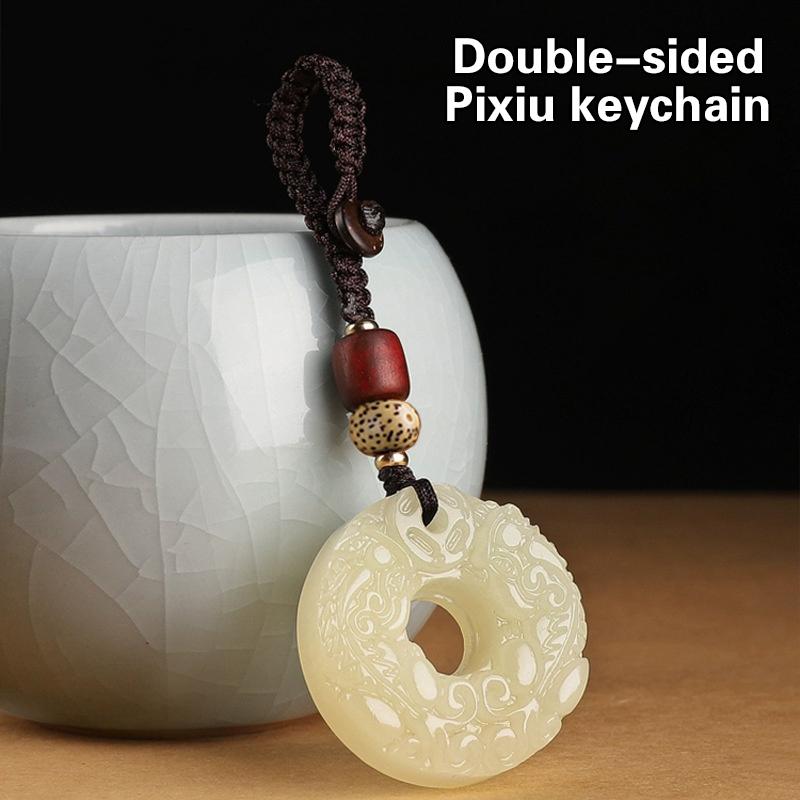 Изысканная двухсторонняя резная пряжка безопасности из нефрита Brave Troops, брелок для ключей, передача богатства, ожерелье с резным кулоном ручной работы в стиле ретро