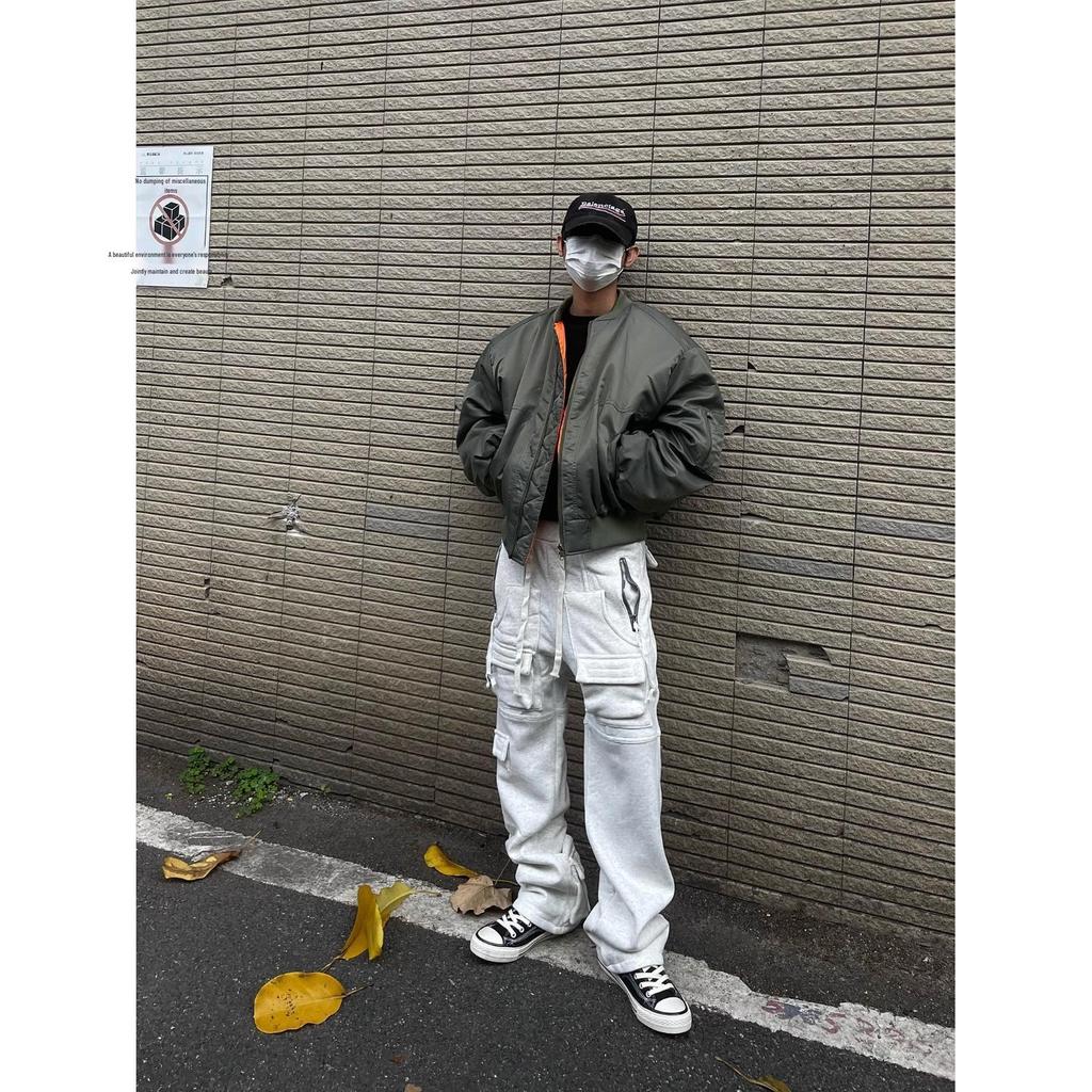 Мужская оранжевая утепленная куртка-бомбер – Короткая, Широкая, Классического кроя – Теплый хлопок для осени/зимы