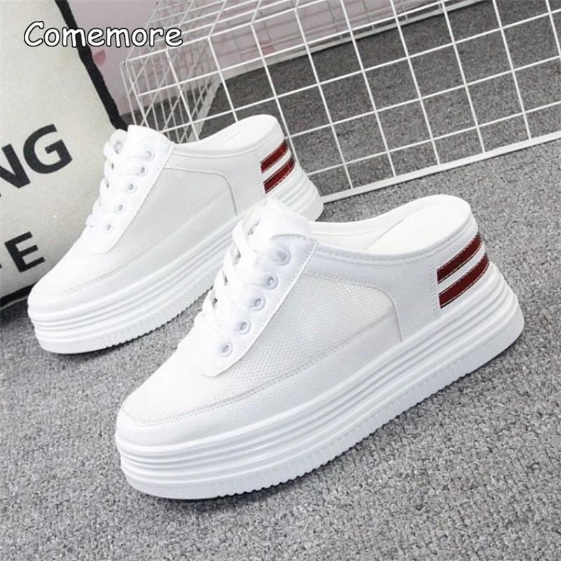 Празднуйте Женские Летние Кроссовки Тапочки Полые Дышащие Толстая Подошва Полутапочки Платформа Клиновидный Каблук Обувь Шлепанцы Женские 39