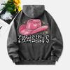 Cow Girls Washed Hoodies Women Pink Hat Prints Cotton Sweatshirts Long Sleeves Pocket Oversized Hooded Clothes
