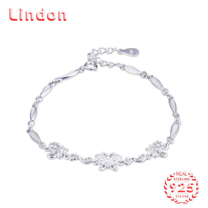 Lindon Women Zircon 925 Sterling Silver Jewelry Geometric Bead Chain Link Bracelet Fashion Fine Wedding Gift for Girlfriend