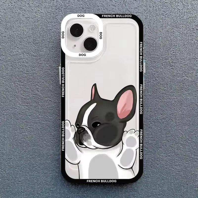 Милый Мопс Французский Бульдог Чехол для Телефона Для iPhone 16 15 14 13 12 11 Pro Max XS X XR 7 8 SE Кавайный Прозрачный Ударопрочный Чехол для Влюбленных