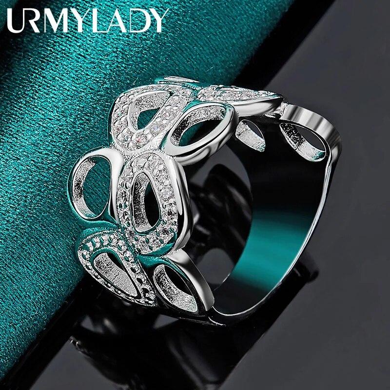 URMYLADY Стерлингового Серебра 925 пробы Круглый Полый Циркон 7-10 Кольцо Для Женщин Свадебное Очарование Обручальное Модные Ювелирные Изделия
