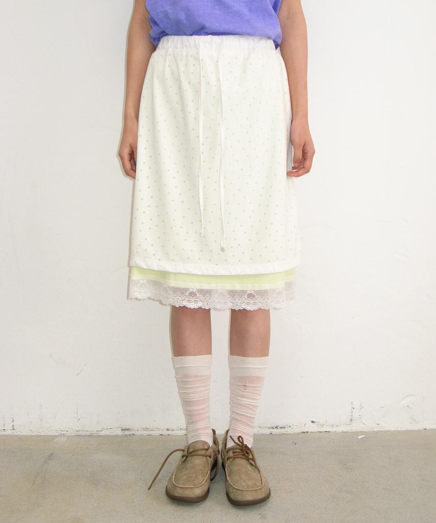 Ronron Dot Layered Lace Hem Skirt White