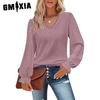 Women's Fashion Casual Summer Spring Solid Color Print Long Sleeve V-Neck Loose Blouses & Shirts