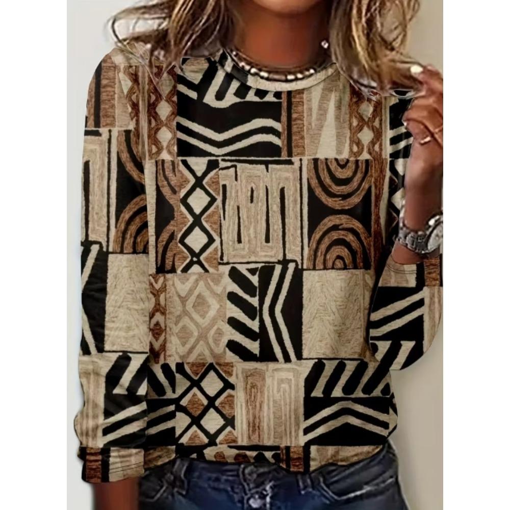 Ladies' Casual Long Sleeved Printed Fashionable T-shirt Streetwear