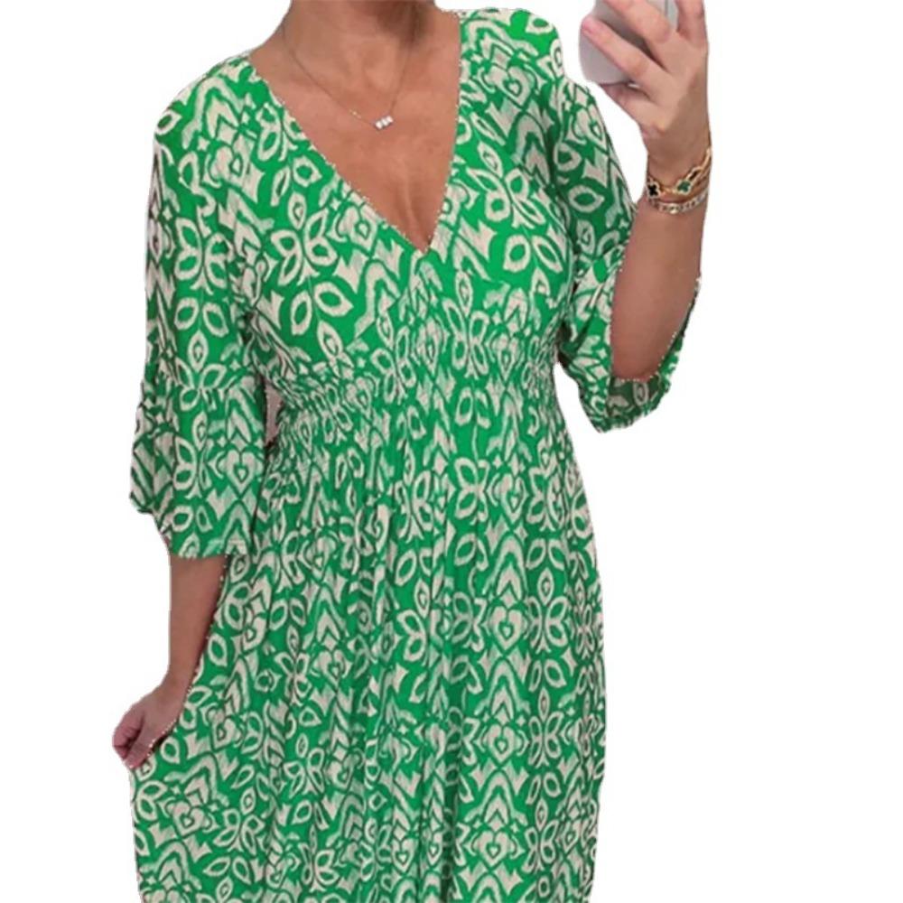 HNXC Женская мода Лето Весна с цветочным принтом и рукавом 1/2 с v-образным вырезом повседневные платья