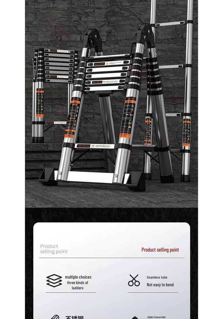 Multi-Purpose Stainless Steel Attic Retractable Ladder: Folding, Portable, Indoor I-shaped Ladder