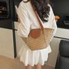 Straw Bag Women's New Trendy Popular Woven Shoulder Bag Bucket Bag Seaside Vacation Beach Bag