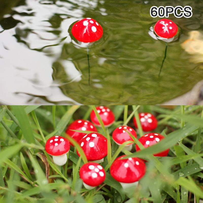 60Pcs Artificial Mini Mushroom Fairy Garden Moss Resin Crafts Garden Decor