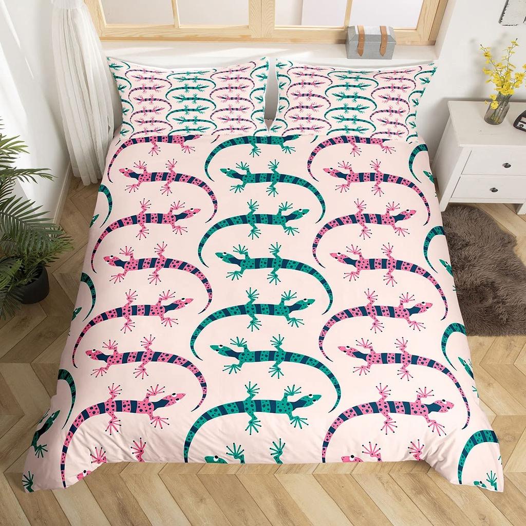 Lizard Reptiles Duvet Cover Gift For Boys Girls Funny Gecko Bedding Set Full Queen Microfiber Cute Animal Theme Comforter Cover
