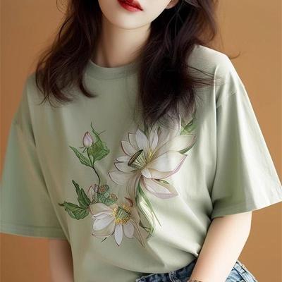 Летняя ретро-тенденция, персонализированная футболка с коротким рукавом с принтом для женщин, повседневный и простой темперамент, универсальный топ