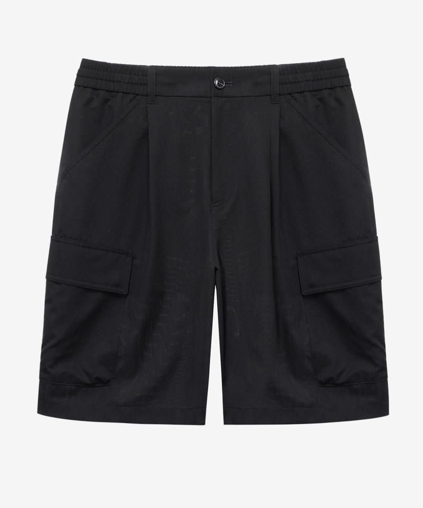 Mind Bridge [Air Cool] Mesh Semi-Wide Cargo Full Elastic Waist Black Half Pants