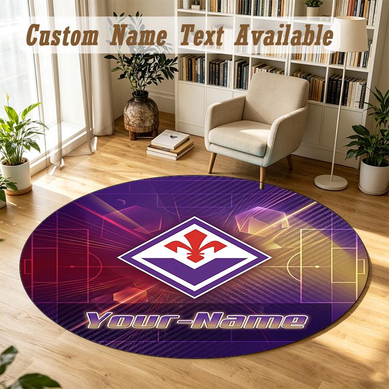 Round Rug Custom NameFiorentina FC Pattern Non Slip Carpet Home Floor Decor