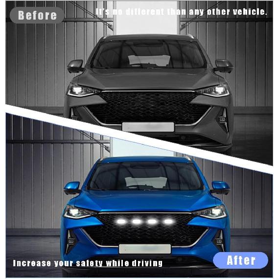 4 шт. Светодиодные фонари на переднюю решетку автомобиля, Водонепроницаемые, Янтарный цвет линзы, Черно-белый корпус, 4 шт.