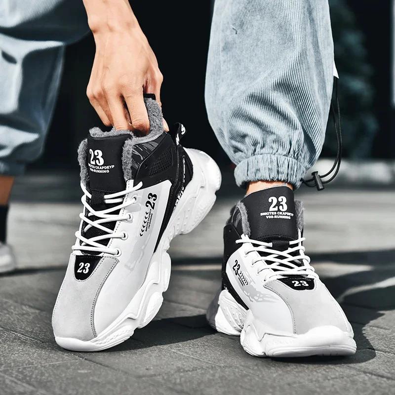 Мужские ботинки 2024 года, новые зимние тапочки, теплые мужские туфли, водонепроницаемые нескользящие плюшевые кроссовки, мужские теннисные туфли, ботинки, мужские кроссовки, зимние