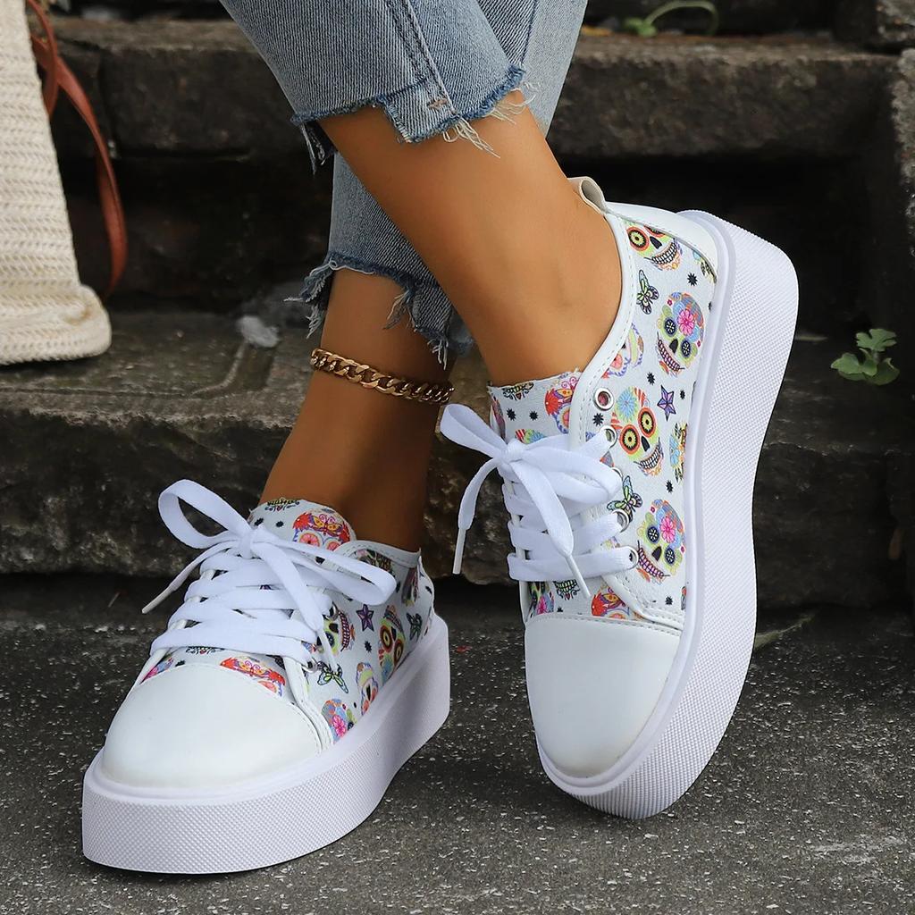 Fashion Large Size Canvas Shoes for Women's Printed Floral Casual Shoes Sneakers Platform Shoes