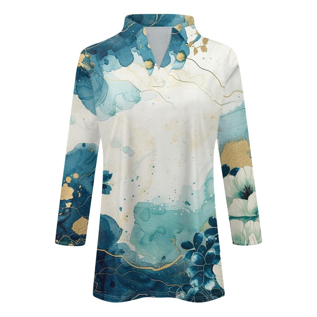 Женская летняя модная повседневная рубашка с v-образным вырезом и рукавами три четверти с принтом, топ