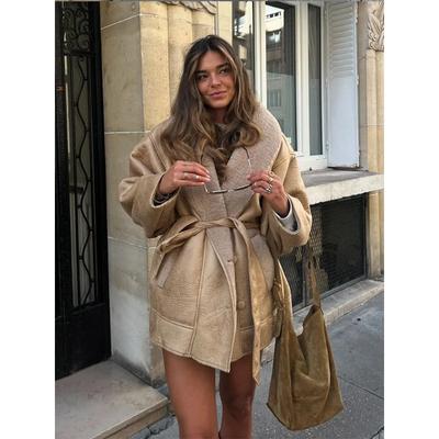 Зимнее шикарное контрастное утолщенное меховое цельное пальто с поясом для женщин, роскошные лацканы, большие пуговицы, женские куртки, высокая уличная одежда