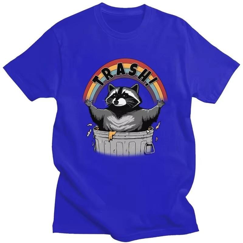 Retro Raccoon Trash Print T-Shirt for Unisex Pure Cotton Short Sleeve Fashion Tee