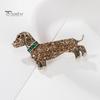 Retro Dog Shape Brooch Shining Rhinestones Inlaid Pin Suit Lapel Shawl Animal Badge Outfit Clothing Accessories