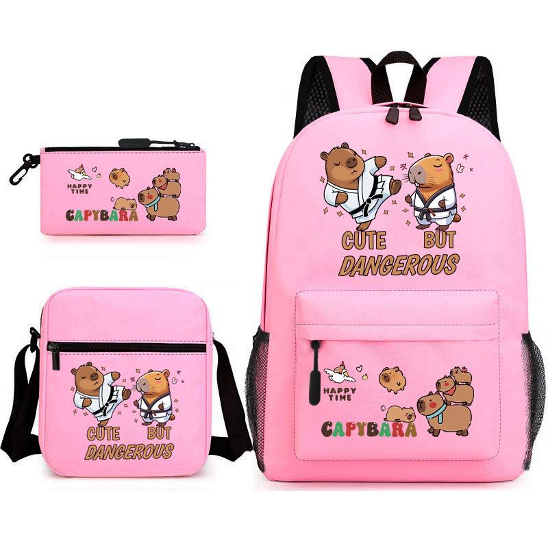 New Kapibara Student School Bag Fashion Popular Backpack Shoulder Bag Pencil Bag Three-piece Set