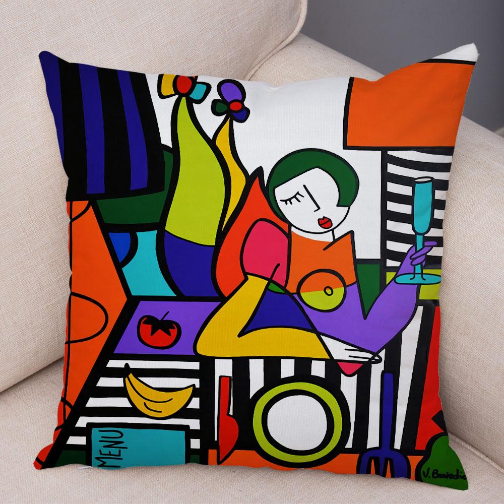 Геометрический мультфильм девушка красочный абстрактный художественный рисунок наволочка диван наволочка домашний декор автомобиля домашний декор