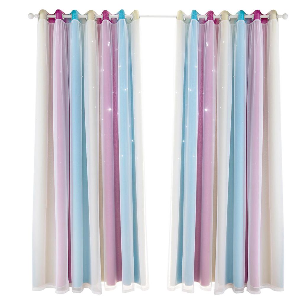 2 шт., занавеска с простым градиентом, ажурный звездный узор, двухслойная затемненная спальня, гостиная