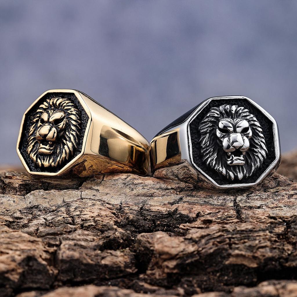 Domineering Retro Gilded Sun God Lion Head Stainless Steel Fashion Ring