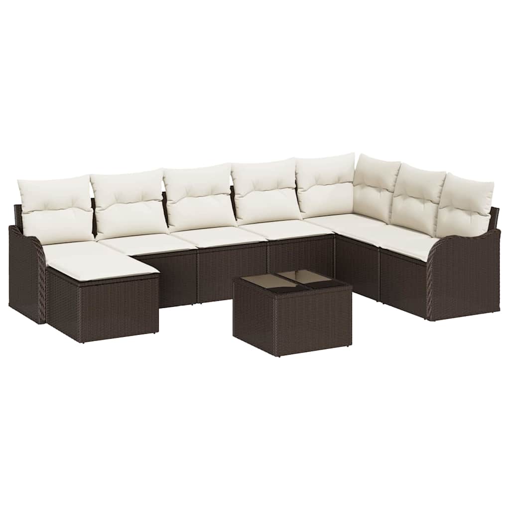 Garden Sofa Set 9 pcs Brown Poly Rattan