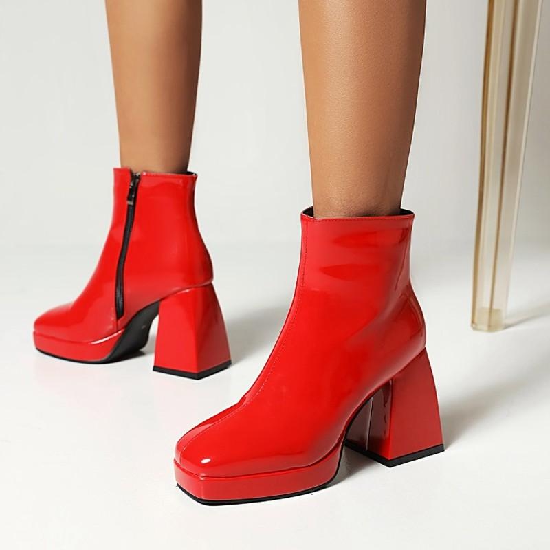 2025 Новейшие женские ботильоны на молнии, с круглым носком, на платформе, конфетного цвета, в стиле панк, на массивном каблуке, женские туфли на платформе, женские ботинки