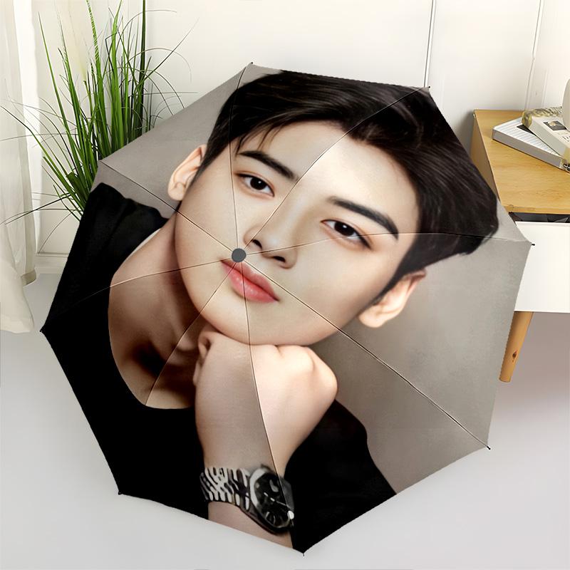 1 PC Automatic Folding Umbrella - Cha Eunwoo Pattern Portable Foldable Design With 8 Ribs Christmas Birthday Gifts