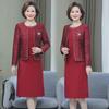 2023 Red Two-Piece Dress Set for Middle-Aged and Elderly Women: Fashionable Knee-Length Skirt for Weddings and Banquets