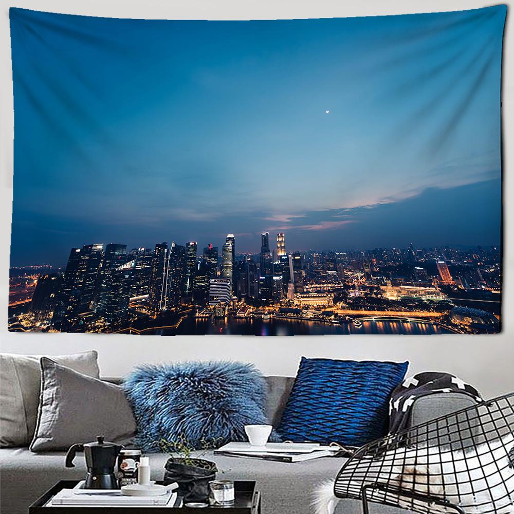 Городской ночной пейзаж, гобелен с пейзажем, необычный Метрополис, настенный Эстетический фон, настенное украшение для спальни, гостиной