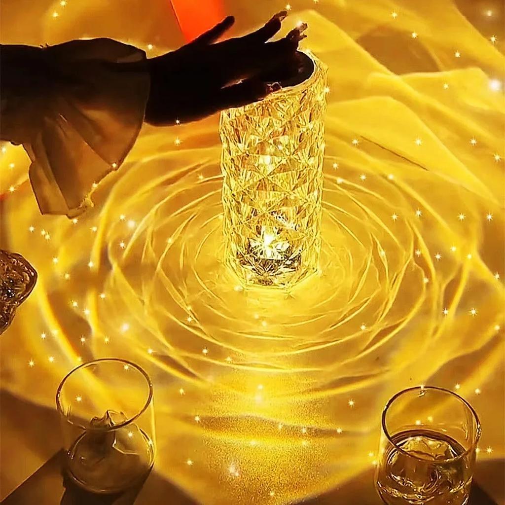 LED Rose Lamp Crystal Table Lamp 3/16 Colors Touch/Remote Diamond Romantic Christmas USB Party Night Light Projector Light