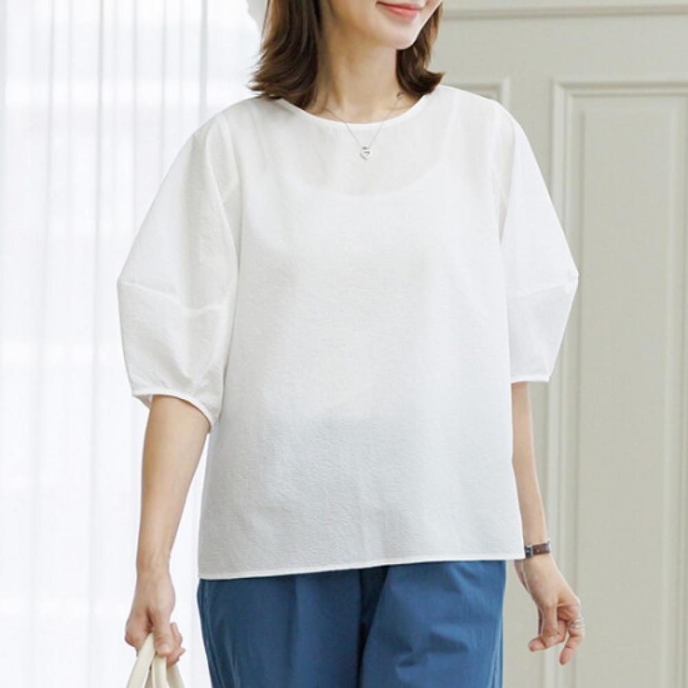 Dedra Jersey Seersucker Split Blouse Tbe3193