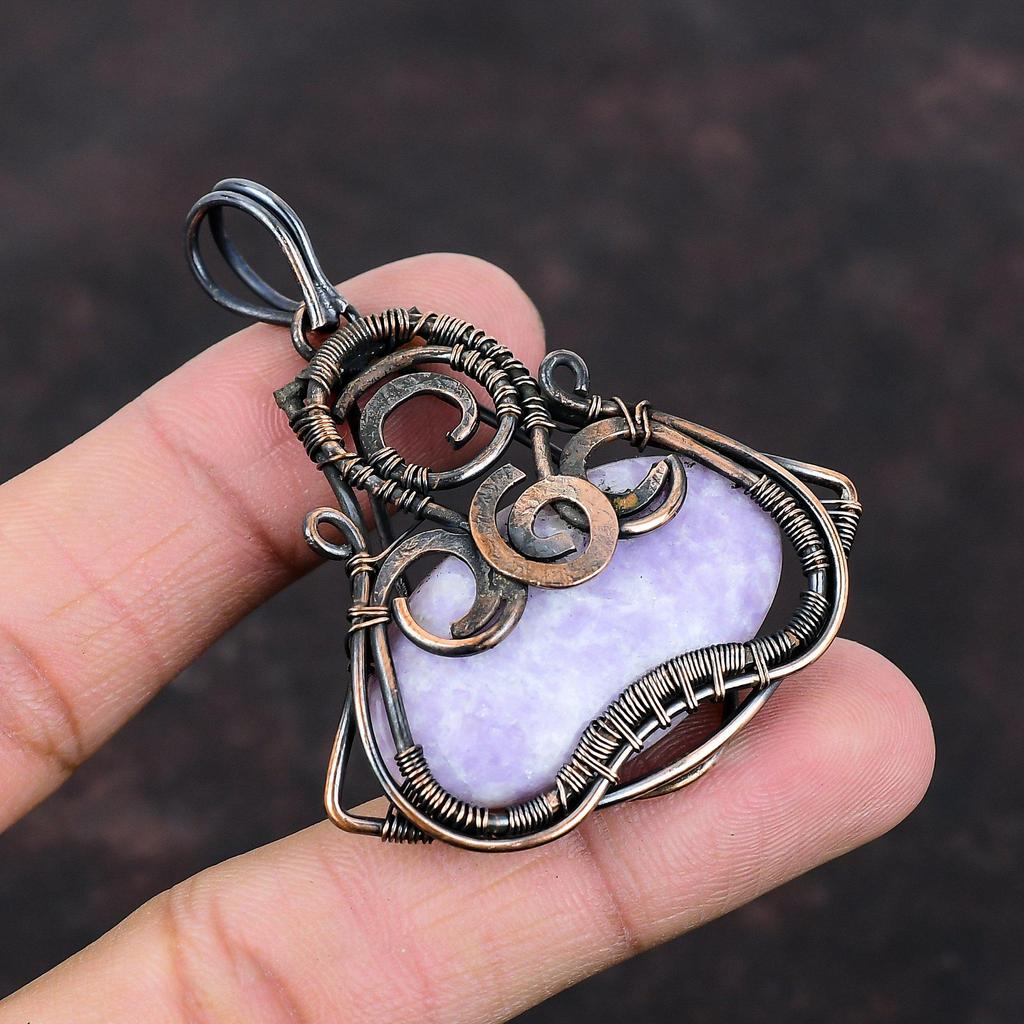 Подвеска из лепидолита, кулон в медной проволоке, кулон из лепидолита, ювелирные изделия из драгоценных камней, удивительный кулон, медные украшения, кулон ручной работы, подарок на годовщину