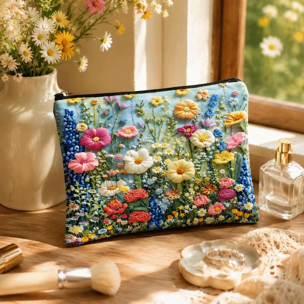 Double-sided Printed Toiletries Organizer Floral Cosmetics Storage Bag Outdoor Use