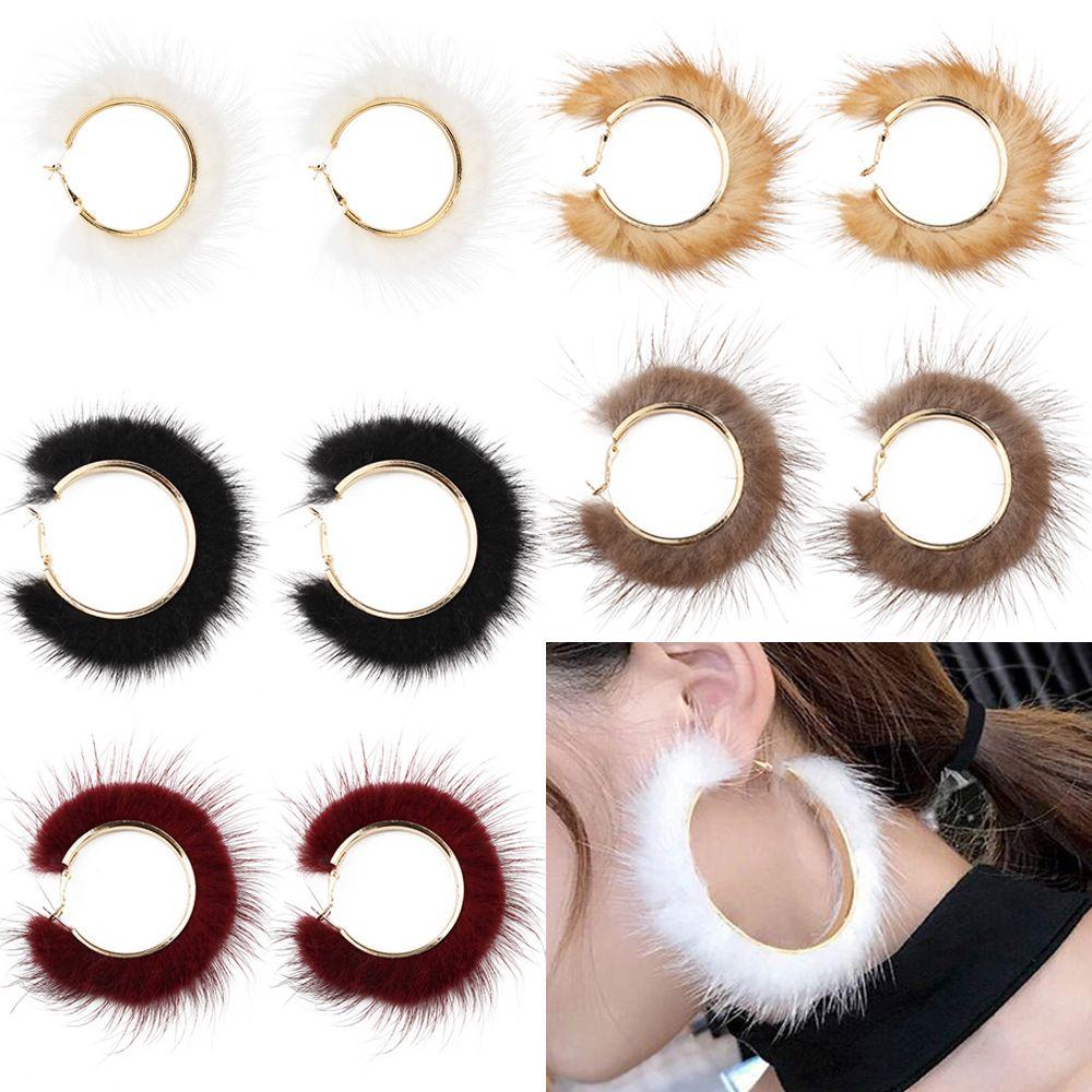 Exaggerated Winter Autumn Round Hairy Earring Plush Jewelry Big Circle Earrings Warm Fur Hoop