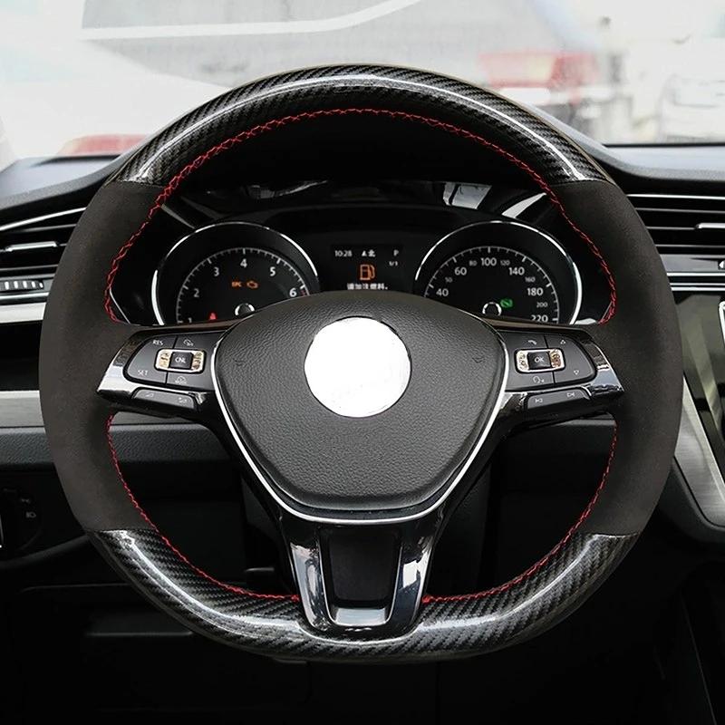 Hand-Stitched Soft Black Carbon Fiber Black Suede Car Steering Wheel Cover For Volkswagen Golf 7 Mk7 Passat B8
