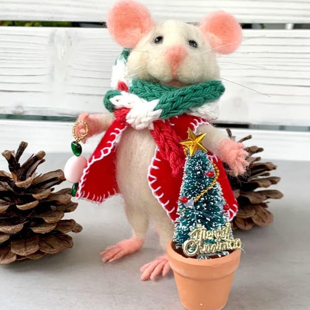 Милая валяная мышь из иглы, рождественские украшения из войлока на Новый год