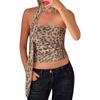 Women Crop Tube Tops Summer Leopard Print Ruched Bandeau Vest Backless Shirts and and Scarf Set for Streetwear