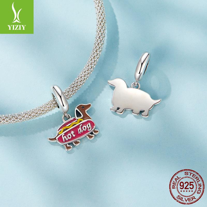 Dachshund Pendant S925 Silver Beaded Source Factory Diy Bracelet Accessories Beaded Jewelry