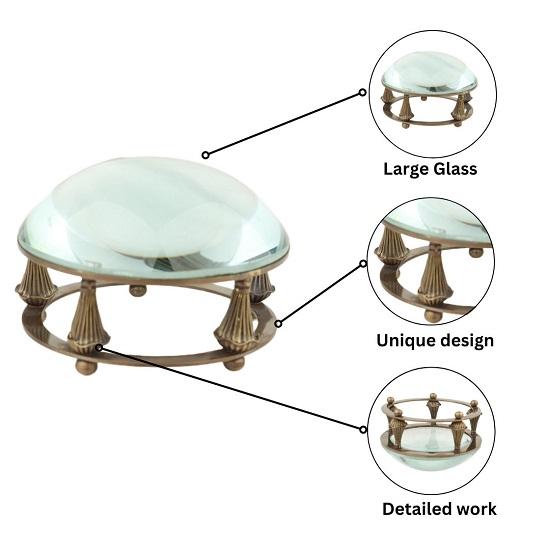 Латунное настольное увеличительное стекло с гравировкой, предмет ручной работы, морской подарок, настольный декор с чехлом, подарок на крещение, латунный декор