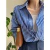 2025 Women's Chic Blue Striped Loose Shirt - Spring/Autumn Design
